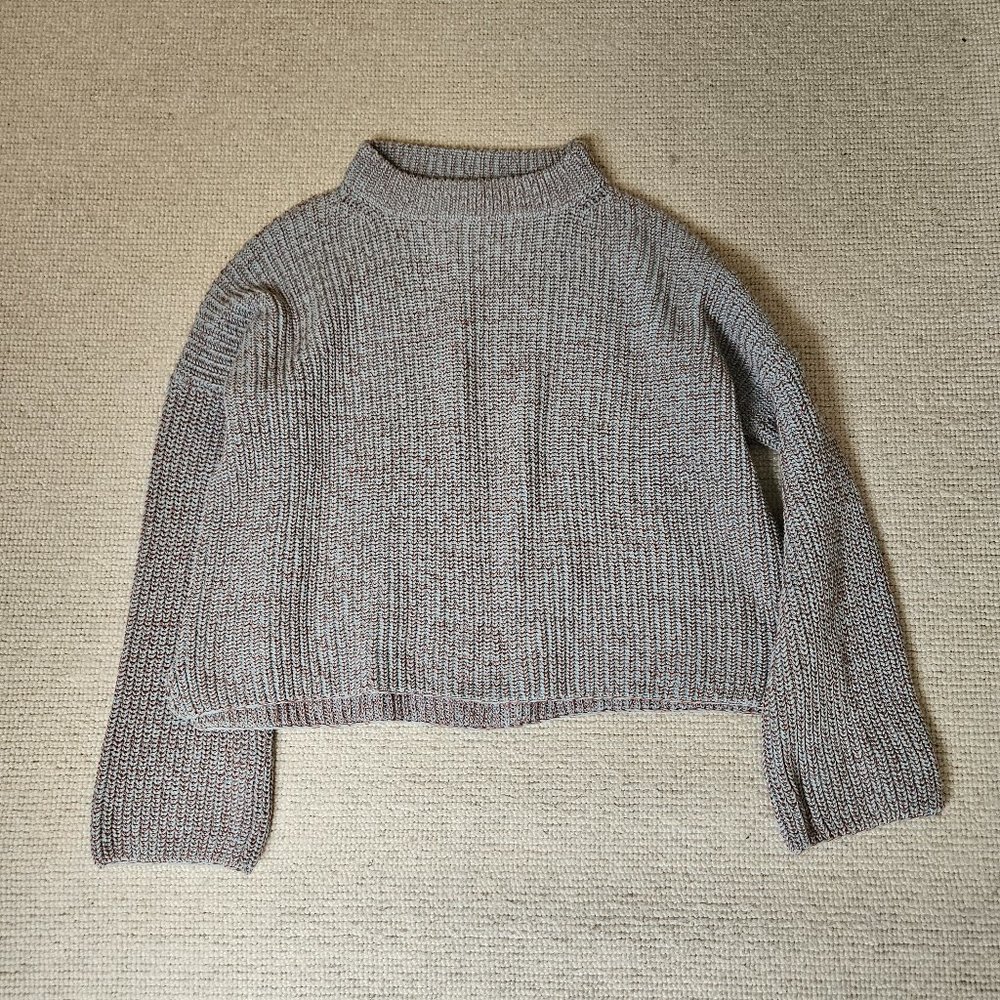 Wooden Ships Gray Blue Brown Relaxed Fit Sweater M/L Medium Large EUC